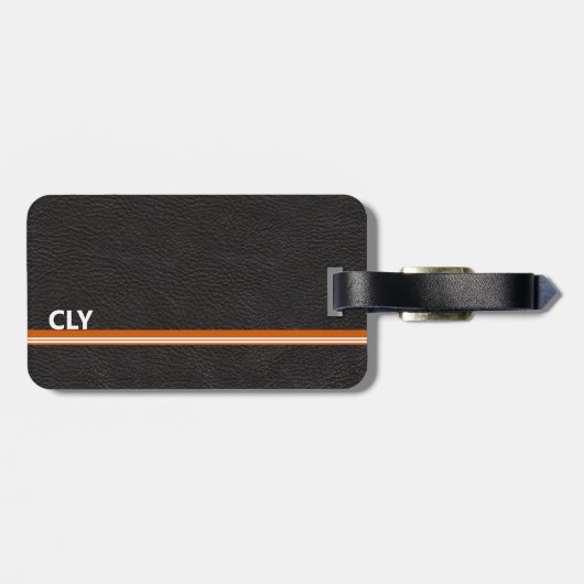 Imitate Schwarzes Leder Monogram Orange Bar Gepäckanhänger (Rückseite horizontal)