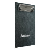 Imitate Schwarzes Leder Textur Mini Klemmbrett (Schrägansicht)