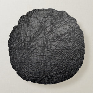 Imitate Schwarzes Leder Textur Rundes Kissen