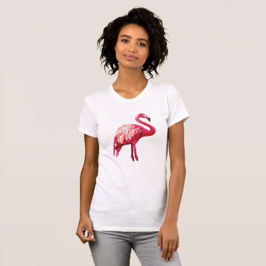 Imitate Sequin Printed Tropical Flamingo Bird T-Shirt (Vorne ganz)