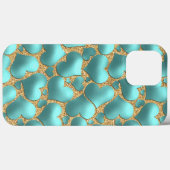 Imitate Shiny Aqua Türkis Blaues Herz Art Muster Case-Mate iPhone Hülle (Rückseite (Horizontal))