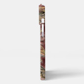 Imitate Shiny Dark Red Green Gold Floral Art Muste iPhone Hülle (Linke Seite)