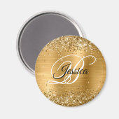 Imitate Shiny Gold Glitzer Foil Monogram Magnet (Vorderseite/Rückseite)