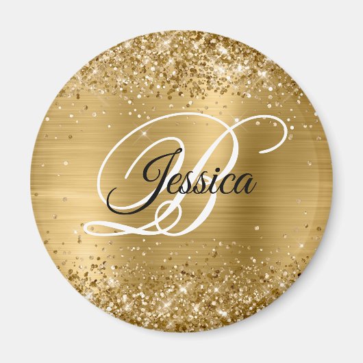 Imitate Shiny Gold Glitzer Foil Monogram Magnet (Vorne)