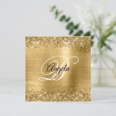 Imitate Shiny Gold Glitzer Pinselfolie Monogramm Einladung (Stehend Vorderseite)