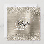 Imitate Shiny Platinum Glitzer Pinselfolie Monogra Einladung (Vorderseite)