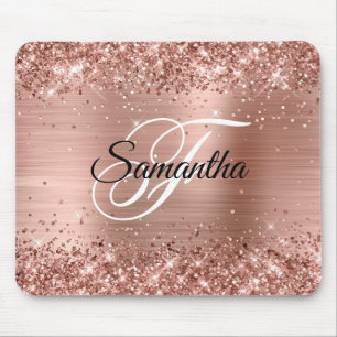 Imitate Shiny Rose Gold Glitzer Foil Monogram Mousepad