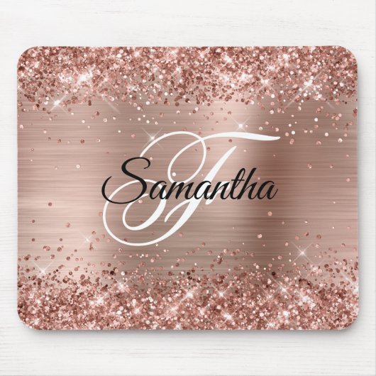 Imitate Shiny Rose Gold Glitzer Foil Monogram Mousepad (Vorne)