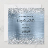 Imitate Shiny Silver Glitzer Pale Blue Foil Monogr Einladung (Rückseite)