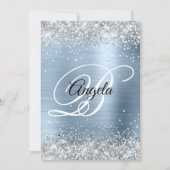 Imitate Shiny Silver Glitzer Pale Blue Foil Monogr Einladung (Vorderseite)