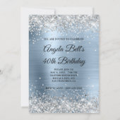 Imitate Shiny Silver Glitzer Pale Blue Foil Monogr Einladung (Rückseite)