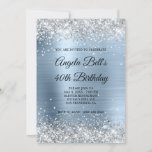 Imitate Shiny Silver Glitzer Pale Blue Foil Monogr Einladung<br><div class="desc">Eine glamouröse mit Monogramm 40. Geburtstags-12x18 Einladung für sie. Imitate funkelnd silberner Glitzer mit Glitzern gegen ein Imitat blass, blau gebürstetes Metallfolienbild aus gebürstetem Stahl. Die extravagante Schwarzweißkalligraphie in der Mitte kann individuell angepasst werden. Alle funkelnd und glänzenden Elemente in diesem modernen mädchenhaften Design sind digitale Grafiken. Icy Winterfarben für...</div>