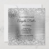 Imitate Shiny Silver Glitzer Pinselmetall Monogram Einladung (Rückseite)