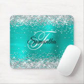 Imitate Shiny Silver Glitzer Türkis Foil Monogramm Mousepad (Mit Mouse)