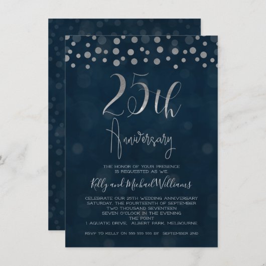 Imitate Silber 25. Hochzeitstag Einladung (Vorne/Hinten)
