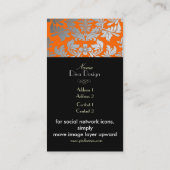 Imitate silber-barocke Damaske Orange/Schwarz Visitenkarte (Rückseite)