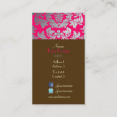 Imitate silber barocke Damast heißes Rosa + Schoko Visitenkarte (Rückseite)