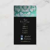 Imitate silber barocker Damast /schwarz/aquamarin Visitenkarte (Rückseite)