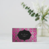 Imitate silber-barocker Damast /schwarz/hot rosa Visitenkarte (Stehend Vorderseite)