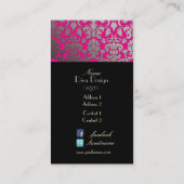 Imitate silber-barocker Damast /schwarz/hot rosa Visitenkarte (Rückseite)