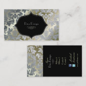 Imitate silber barocker Damast /schwarz Visitenkarte (Vorne/Hinten)
