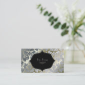 Imitate silber barocker Damast /schwarz Visitenkarte (Stehend Vorderseite)