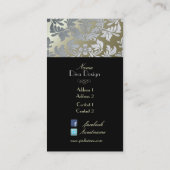 Imitate silber barocker Damast /schwarz Visitenkarte (Rückseite)