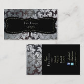 Imitate silber barocker Damast /schwarz Visitenkarte (Vorne/Hinten)