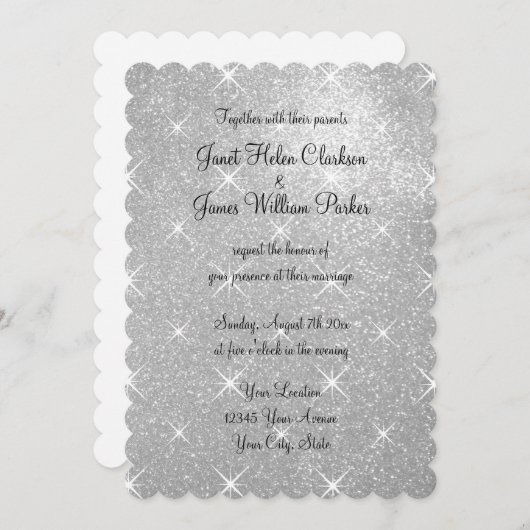 Imitate Silber funkelnd Glitzer Hochzeitseinladung Einladung (Vorne/Hinten)