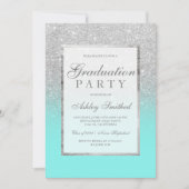 Imitate Silber Glitzer aquamarin Graduation Party Einladung (Vorderseite)