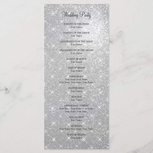 Imitate Silber Glitzer Hochzeitsfeier Programm (Rückseite)