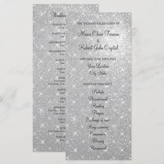 Imitate Silber Glitzer Hochzeitsfeier Programm (Vorne/Hinten)