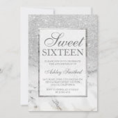Imitate silber Glitzer Marmor elegante Sweet 16 Einladung (Vorderseite)