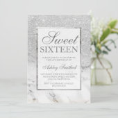 Imitate silber Glitzer Marmor elegante Sweet 16 Einladung (Stehend Vorderseite)