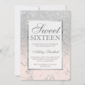 Imitate silber Glitzer rosa Marmor elegant Sweet 1 Einladung (Vorderseite)