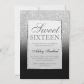 Imitate silber Glitzer schwarz elegante Sweet 16 Einladung (Vorderseite)