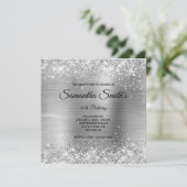 Imitate Silber Glitzer und Shiny Foil 40. Geburtst Einladung (Stehend Vorderseite)