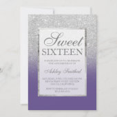 Imitate silber Glitzer violett eleganter Sweet 16 Einladung (Vorderseite)
