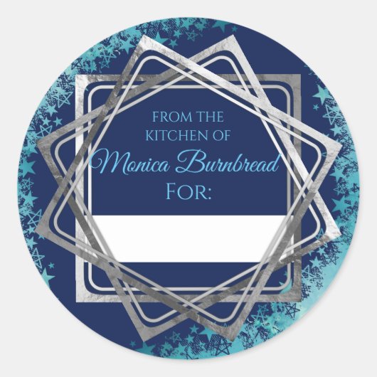 Imitate Silber Sterne aus der Küche des Essgeschen Runder Aufkleber (Vorderseite)