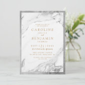 Imitate Silberfolie Marmor Luxus moderne Hochzeit Einladung (Stehend Vorderseite)