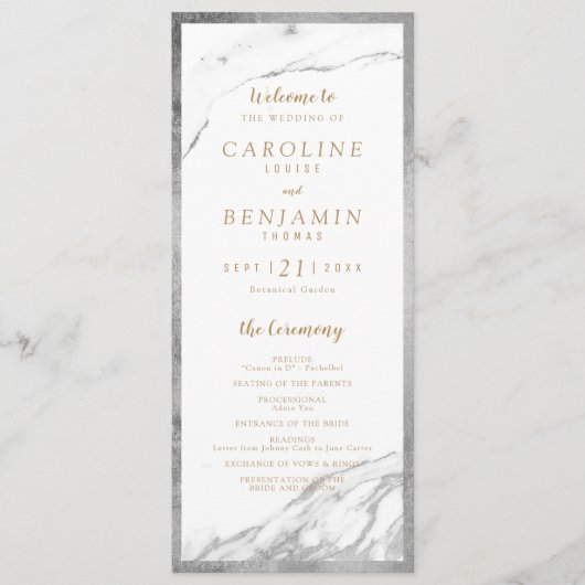 Imitate Silbermarmor Luxus moderne Hochzeitsfeier Programm (Vorderseite)
