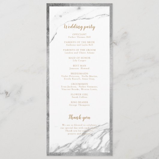 Imitate Silbermarmor Luxus moderne Hochzeitsfeier Programm (Rückseite)