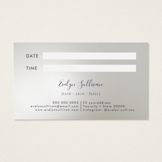 Imitate Silberne Glitzer-Terminkarte (Rückseite)