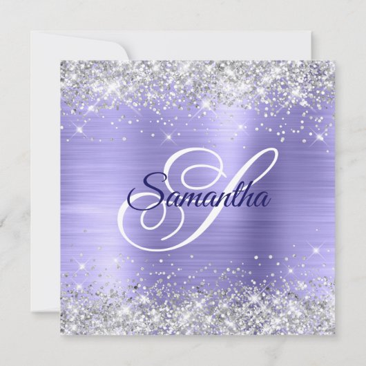 Imitate Silberner Glitzer Periwinkle Foil 40. Gebu Einladung (Rückseite)