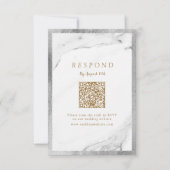 Imitate silberner Marmor Luxus moderne Hochzeit QR RSVP Karte (Vorderseite)