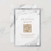 Imitate silberner Marmor Luxus moderne Hochzeit QR RSVP Karte (Vorne/Hinten)