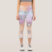 Imitate Silbersteine auf Pastellrosa, blaues Orang Capri Leggings (Vorderseite)