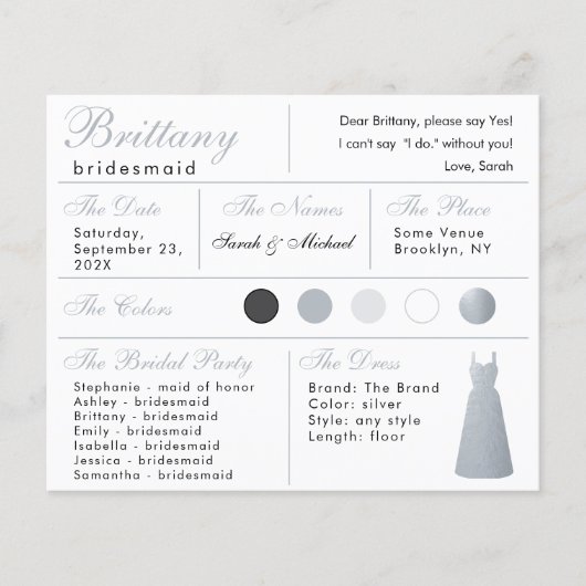 Imitate Silberstreifen-Kleid Bridesmaid-Informatio (Vorderseite)