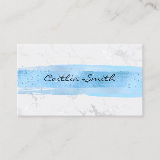 Imitate Silberstreifen mit weißem Foil-Marmor Blau Visitenkarte (Vorderseite)