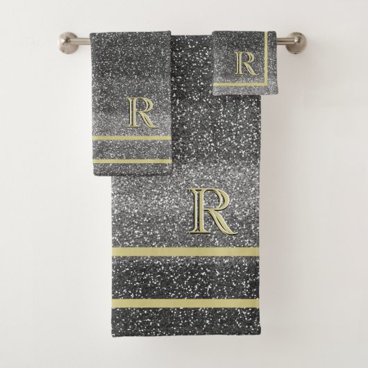 Imitate Silver Black Gold Einzigartiges 3-Farbmono Badhandtuch Set (Insitu)